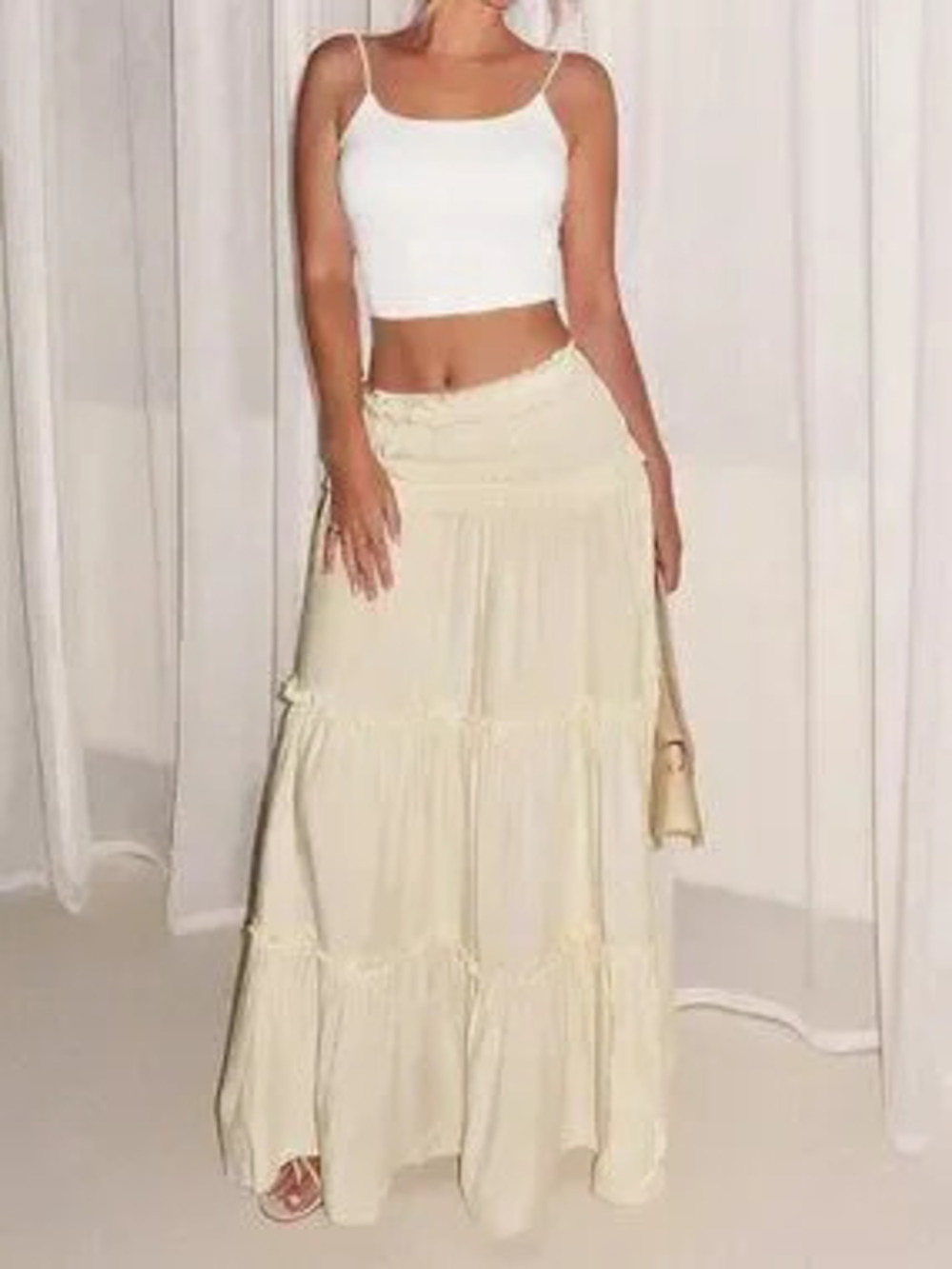 Yellow Casual Women's Boho Beach Vacation Long Skirt